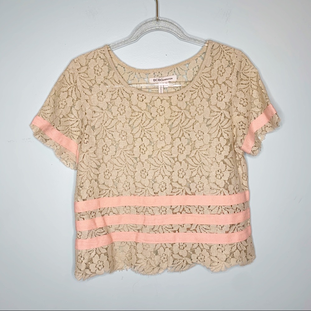 BCBGeneration Scalloped Lace Top